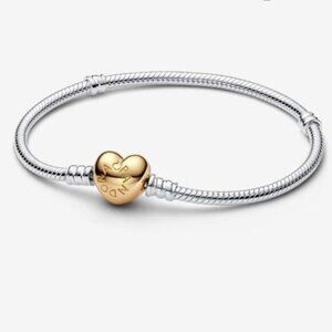 Pandora Pandora Moments Heart Clasp Snake Chain Bracelet|Two-tone